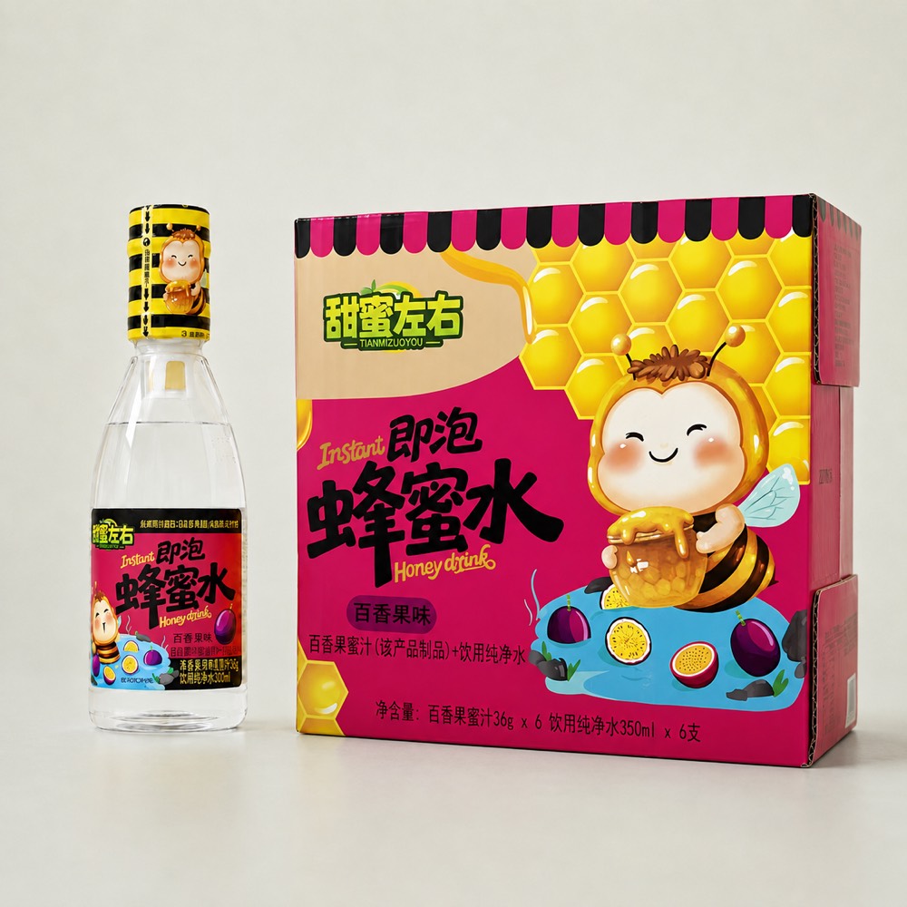 甜蜜左右百香果味即泡蜂蜜水与六瓶装组合包装